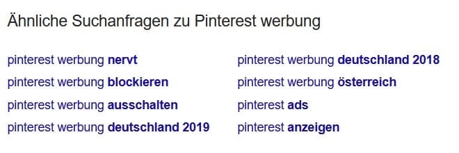 Ähnliche Suchanfragen zu Pinterest Werbung.