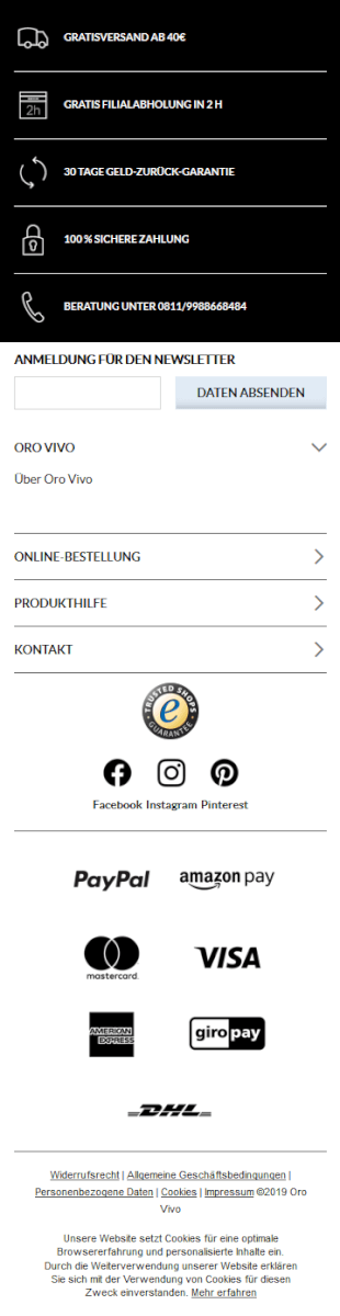 Footer auf mobiler Website