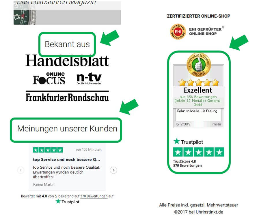 Kundenbewertungen mobile Startseite