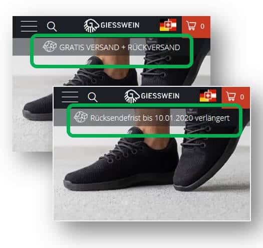USPs mobile Startseite Onlineshop