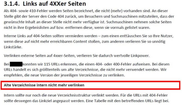 Beispielpunkt eines SEO Audits