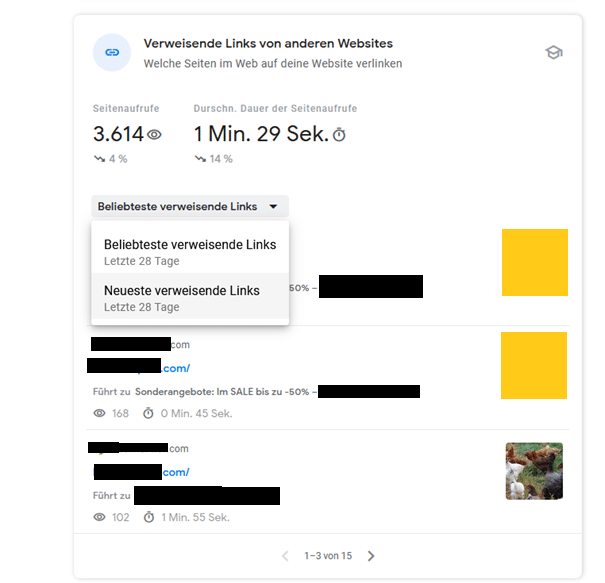 Dieser Teil der Insights zeigt, von welchen anderen Webseiten DEine User zu Dir gelangen