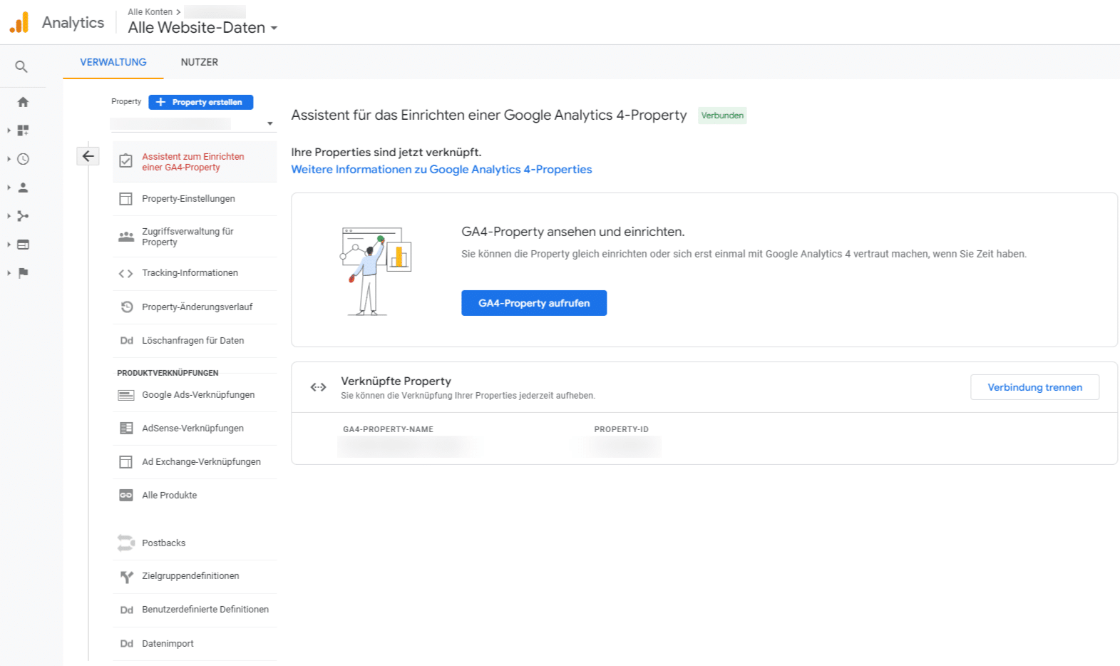 Google Analytics 4 Property erstellt