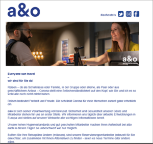 Corona-Newsletter a&o Hotel