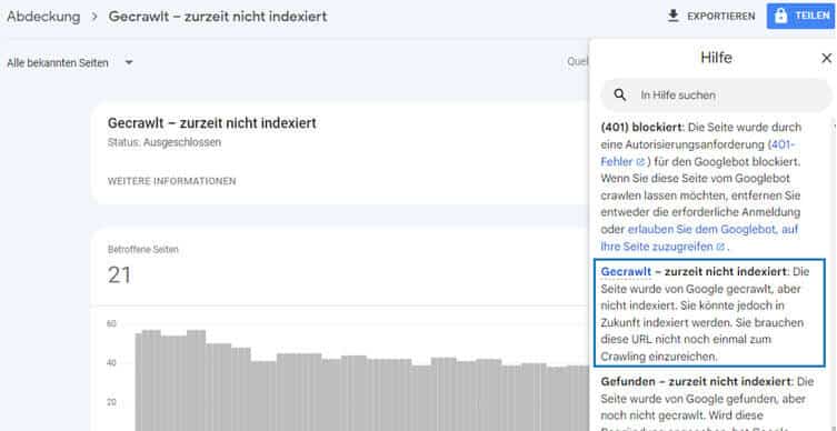 Screenshot Google Search Console Hilfeseiten