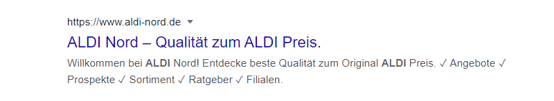 Snippet von Aldi in der Ergebnisliste von Google. 