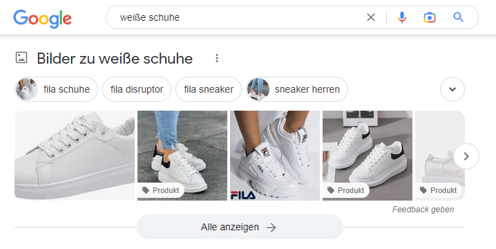 Google SERP "weiße Schuhe"