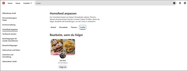 Oberfläche, um Pinterest-Homefeed anzupassen