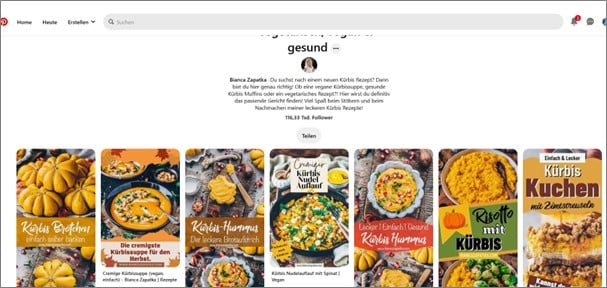 Pinterest-Pinnwand zu Kürbisrezepten in der Detailansicht