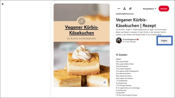 Option, Pinterest-Profilen in der Pin-Detailansicht zu folgen