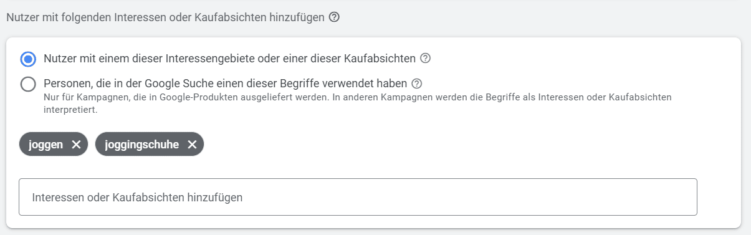 Screenshot der Zielgruppe "Nutzer mit gemeinsamen Interessen & Kaufabsichten"