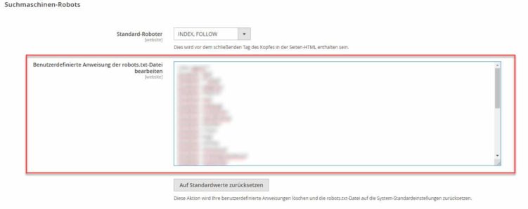 Im Backend Einstellungen an der robots.txt Datei vornehmen.