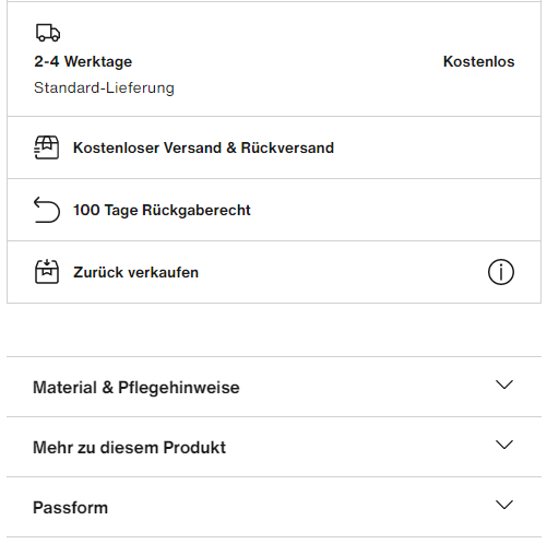 Screenshot der Bestellinformationen von Zalando