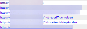 Sitemap Ausschnitt 404 und 403 Fehlerseiten