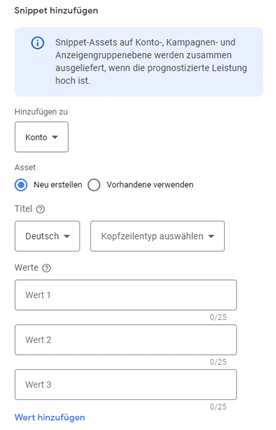 Snippet-Erweiterungen im Google-Ads-Konto