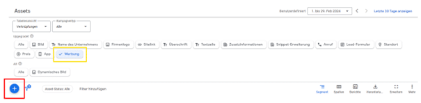 Übersicht aller Erweiterungen im Google-Ads-Konto
