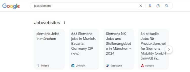 Jobwebsites in der Google-Suche