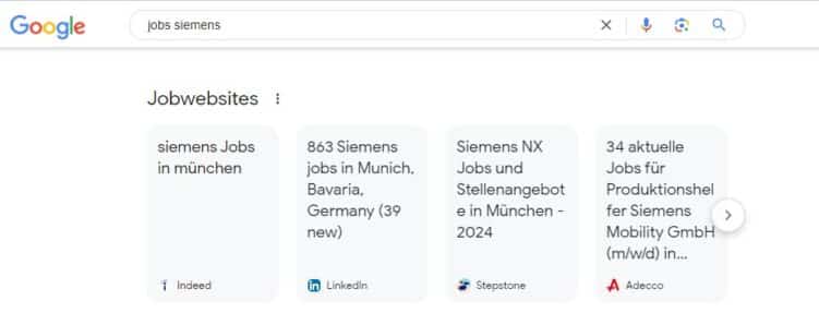 Jobwebsites in der Googlesuche