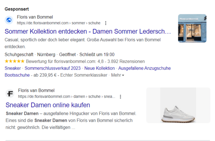 Screenshot von Suchergebnissen mit Bild-Assets