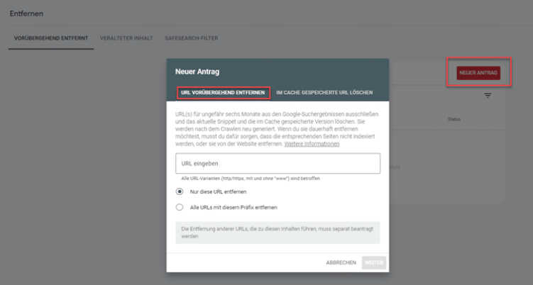 Seite aus Index entfernen lassen