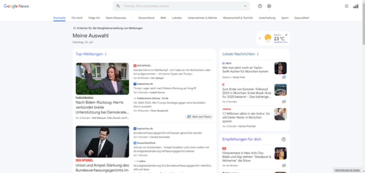 Google News Feed mit News Beiträgen