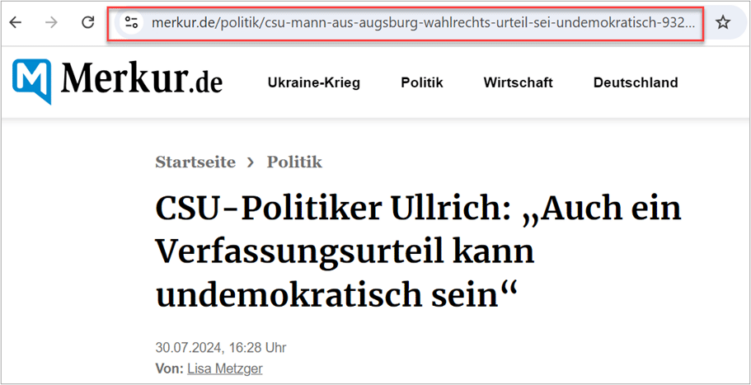 Münchner-Merkur-Artikel mit relevanten Keywords in der URL