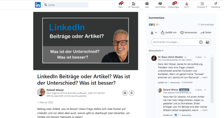 LinkedIn Beitrag Beispiel