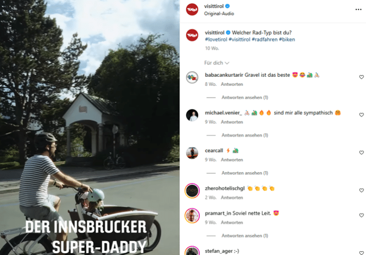 Instagram-Post von visittirol mit einem Radfahrer