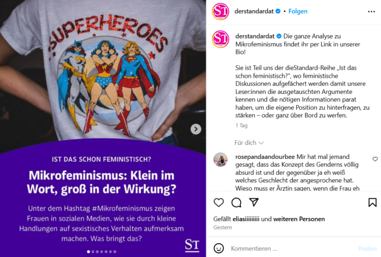 Instagram-Post derstandard mit T-shirt Superheroes
