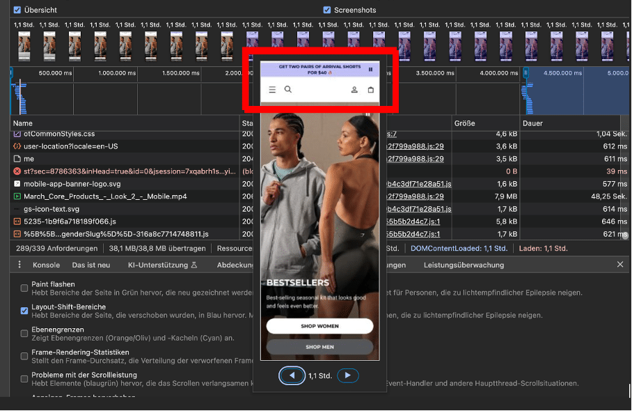 Snapshots für das Ladeverhalten in der Web Developer Toolbar