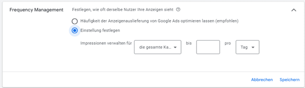 Screenshot der Frequency Management Einstellungen