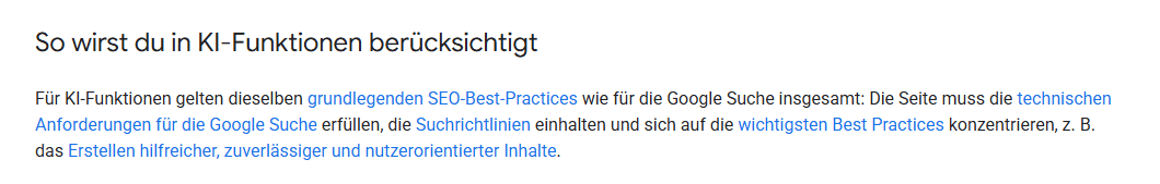 Auszug Google „So wirst Du in Ki-Funktionen berücksichtigt“