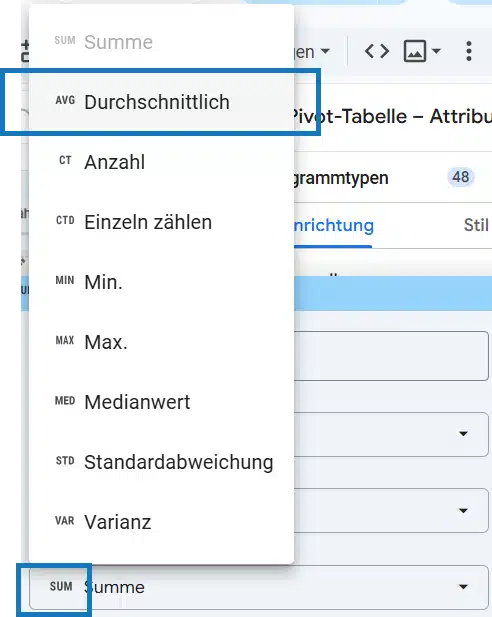 Screenshot Lookerstudio Datenaggregation umstellen