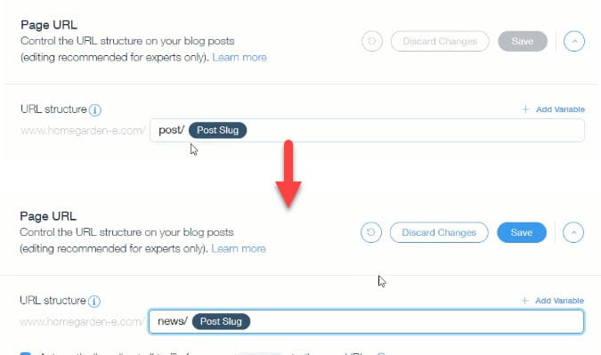 Darstellung SEO-Einstellungen zum Anpassen der URL-Struktur.