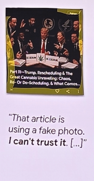 Screenshot eines Artikels mit offensichtlich manipuliertem Bild von Donald Trump und Politikern