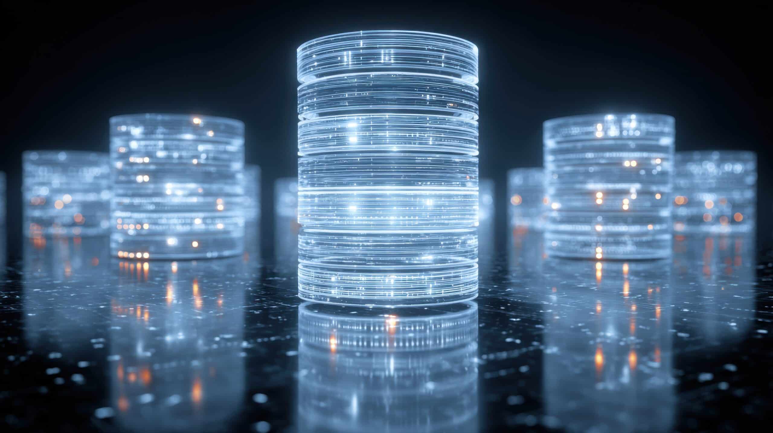 Mehrere miteinander verbundene, leuchtende Datenstrukturen als Sinnbild für vernetzte Systeme und den Abbau von Silos zwischen SEO und SEA.