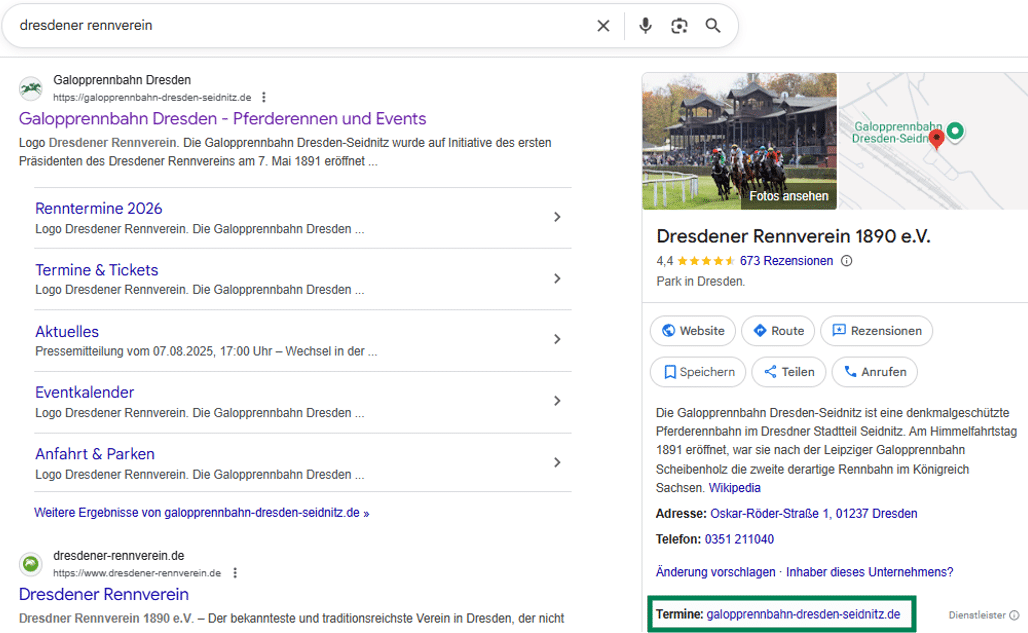 Beispiel Nutzung Links in Google Unternehmensprofilen