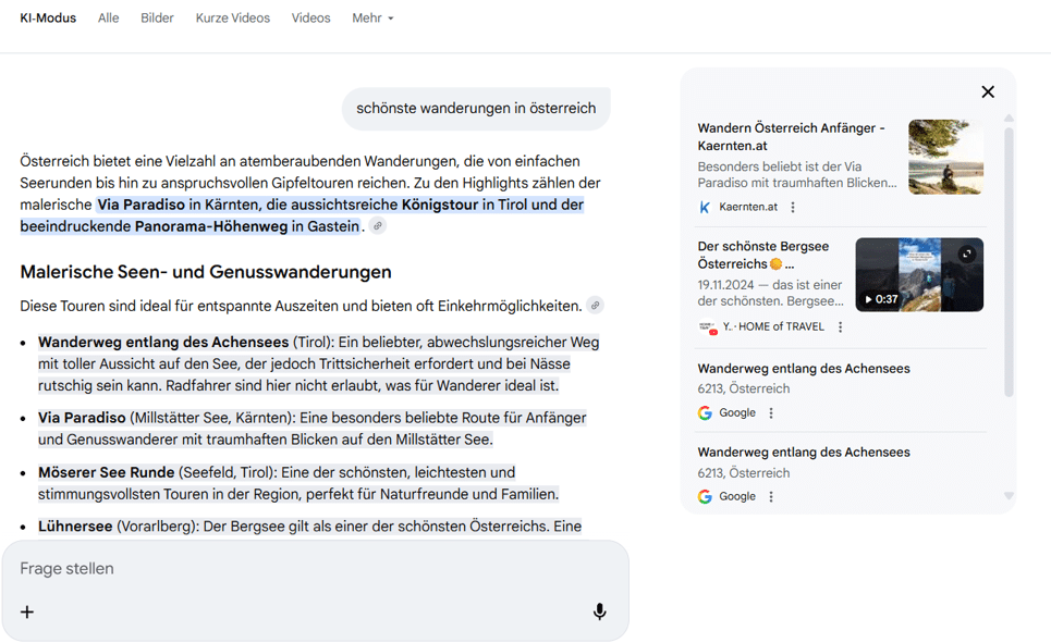 Beispiel einer SERP im KI-Modus.