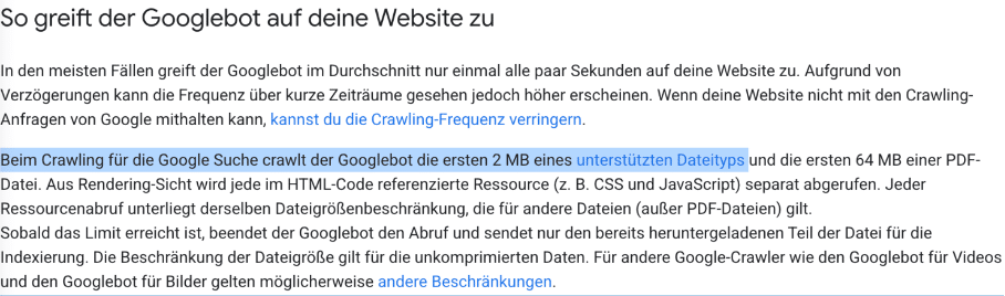 Statement von Google zu Dateigrößen in den Webdeveloper Infos
