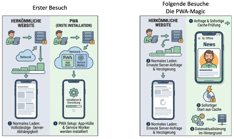 Der technologische Unterschied zwischen einem PWA-Frontend und einem normalen Frontend