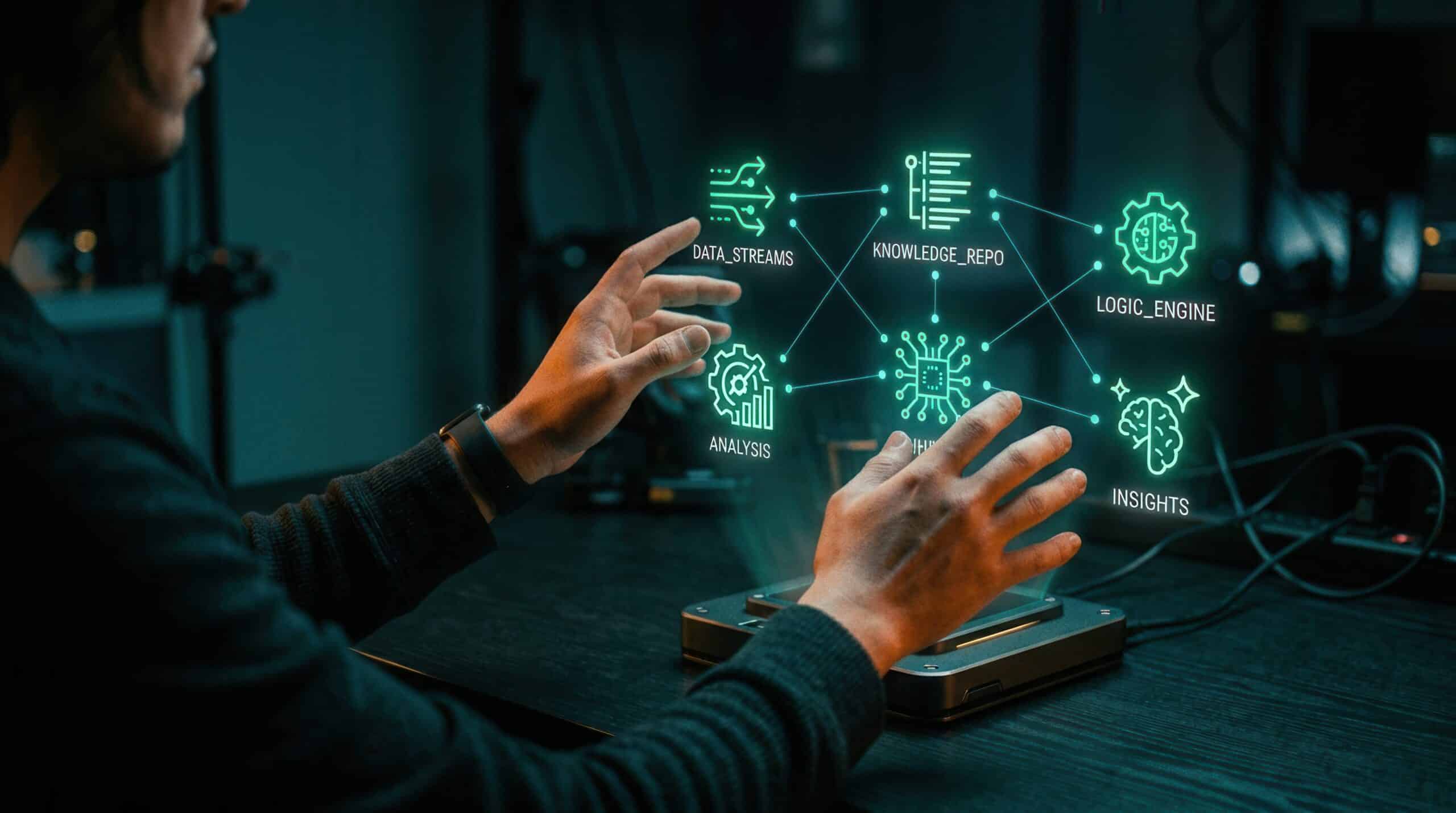  Person analysiert digitale Datenströme und KI-Insights für automatisierte Google Ads-Steuerung.