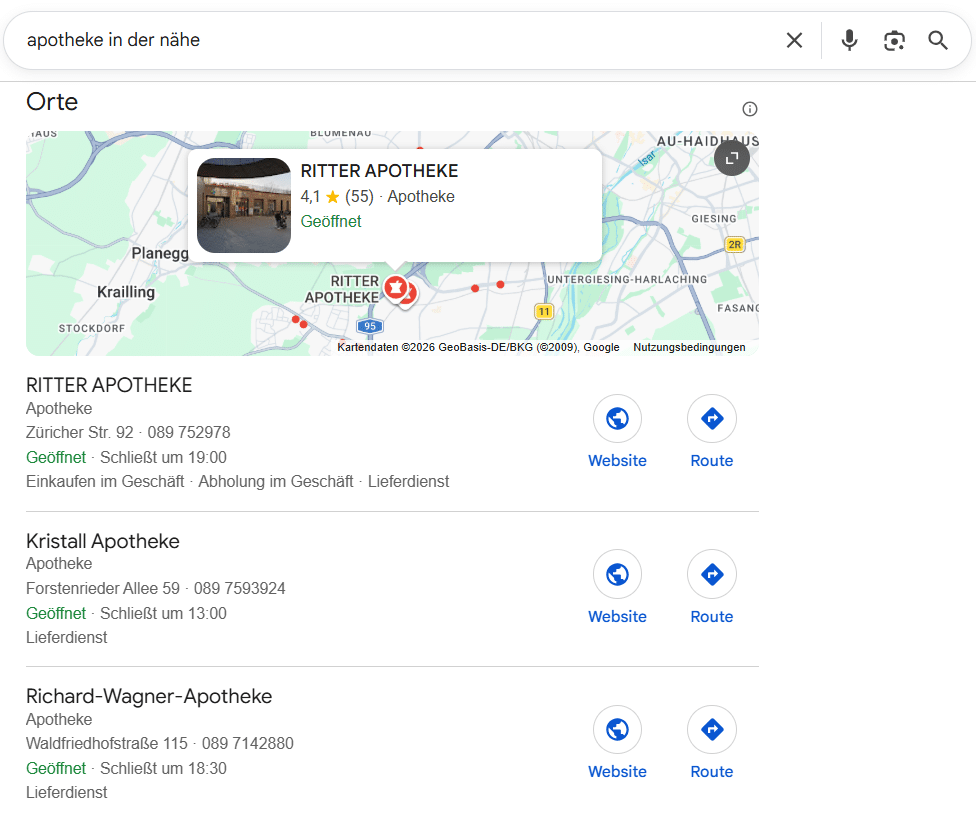 eispiel für ein Local Pack in der Google-Suche.