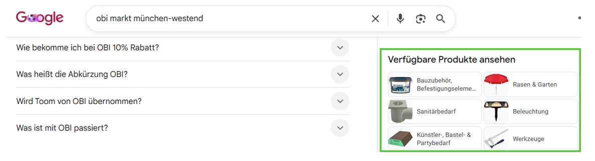 verfügbare Produkte im Google Unternehmensprofil warten.