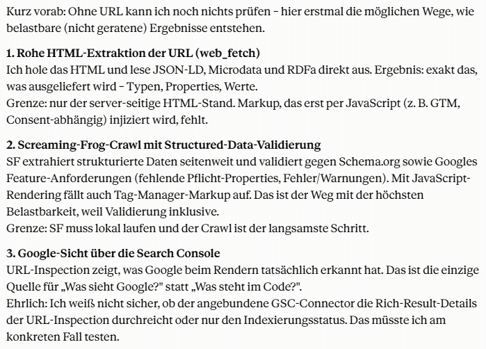 Screenshot aus Claude zum empfohlenen Vorgehen